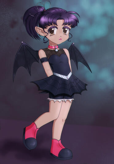 A bat girl. This is technically a remake of a doodle I made for my little cousin.
